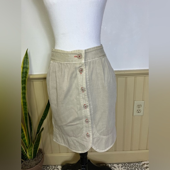 Anthropologie Hei Hei Button Front Skirt Sz 8 Beige Cotton Casual Cottagecore - Picture 4 of 11